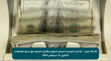 48.28 جنيه.. الأخبار الجديدة لسعر الدولار مقابل الجنيه مع بداية تعاملات الاثنين 15 سبتمبر 2025